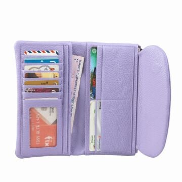 Grande Hakiki Deri Yumuşak Kadın Cüzdanı Leylak