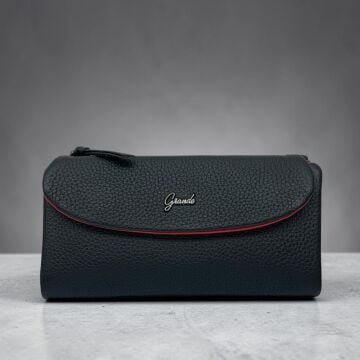 Grande Hakiki Deri Yumuşak Kadın Cüzdanı Gerçek Deri Büyük Boy Siyah/Kırmızı