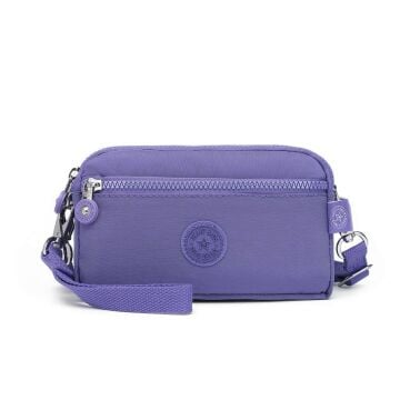 Smart Bags Mini Boy Postacı Çantası ve Cüzdanı Krinkıl Kumaş 1112 Mor