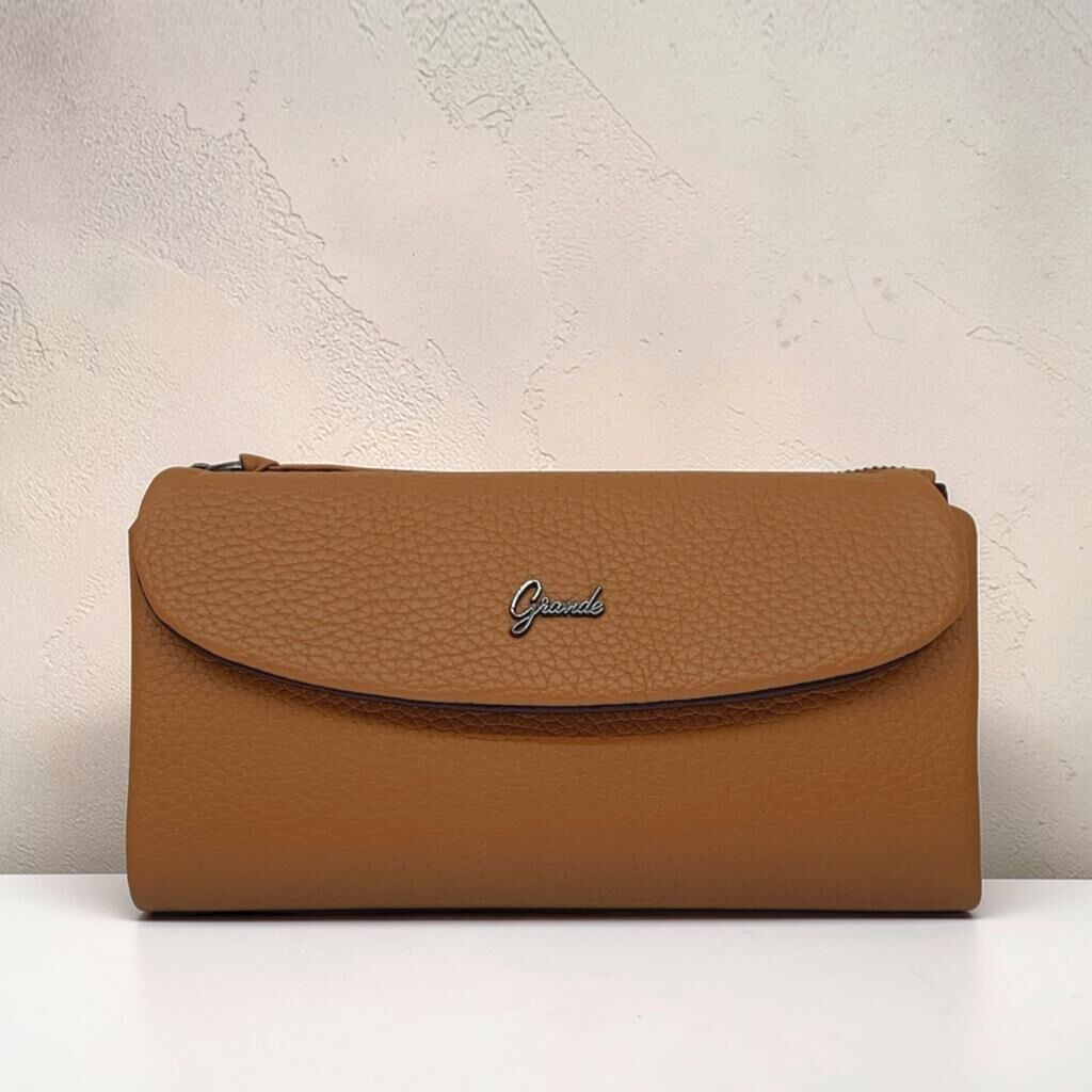 Grande Hakiki Deri Yumuşak Kadın Cüzdanı Gerçek Deri Büyük Boy Camel/Kahve