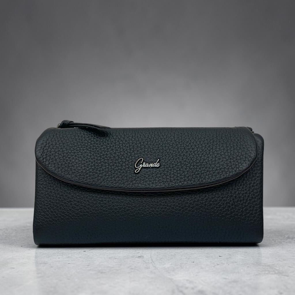 Grande Hakiki Deri Kadın Cüzdanı Yumuşak Siyah