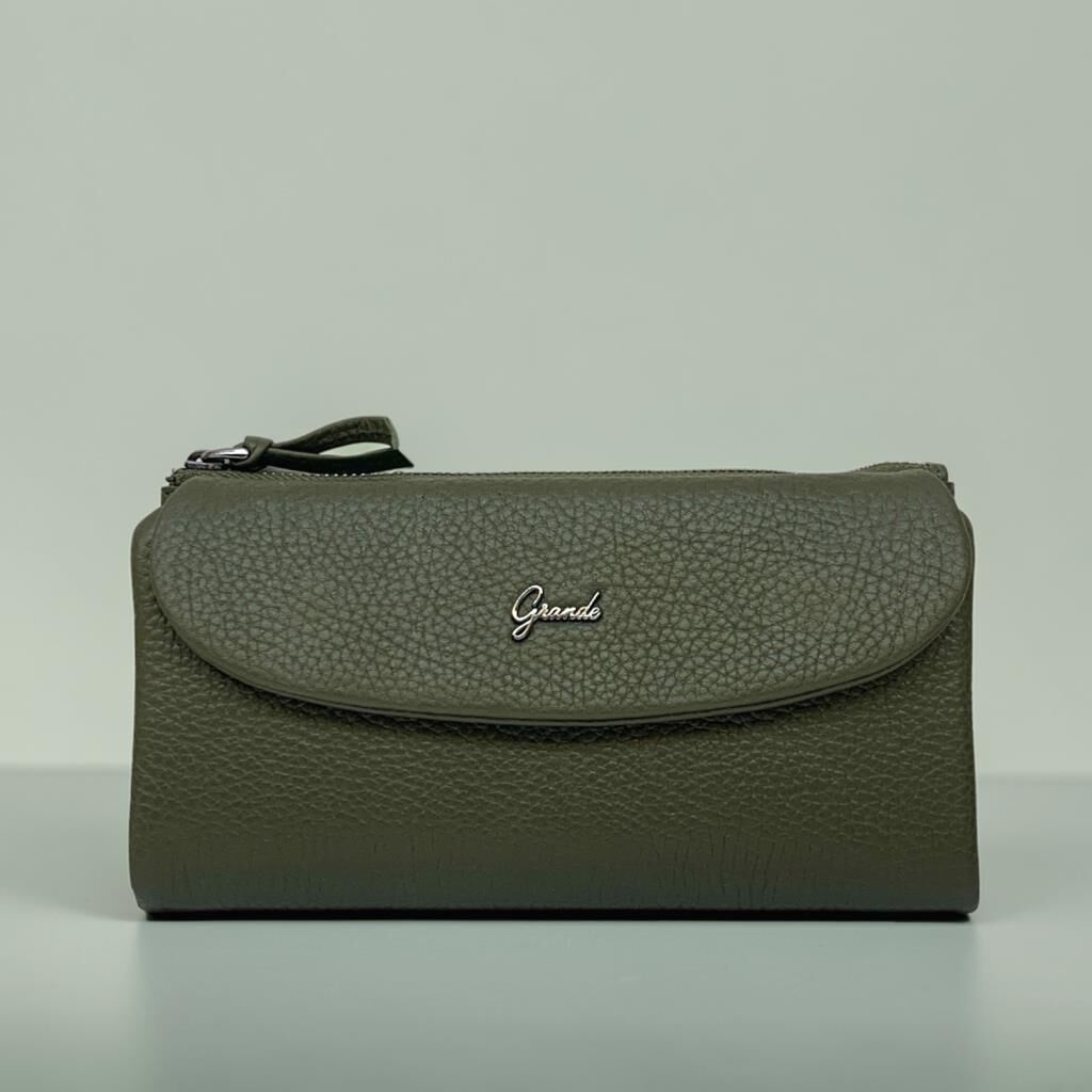 Grande Hakiki Deri Yumuşak Kadın Cüzdanı Gerçek Deri Büyük Boy Yeşil