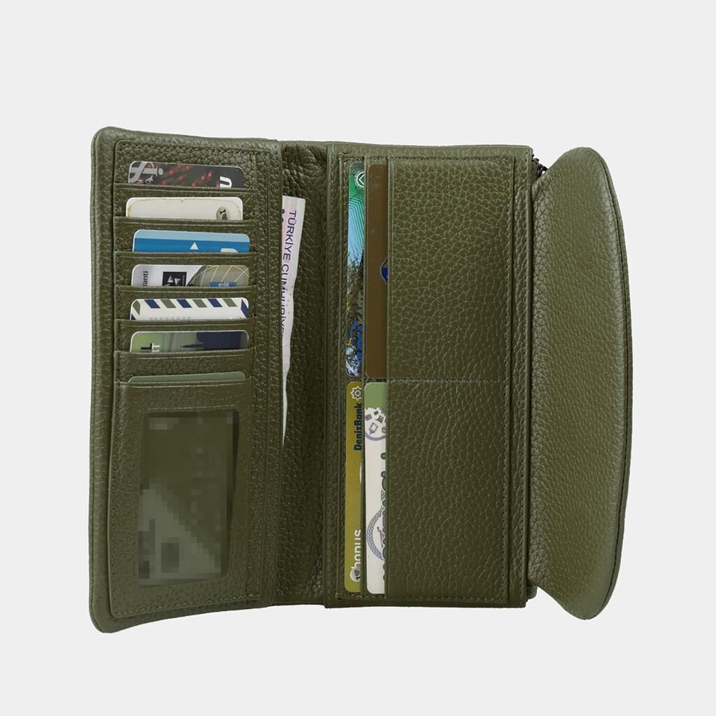 Grande Hakiki Deri Kadın Cüzdanı Yumuşak Yeşil