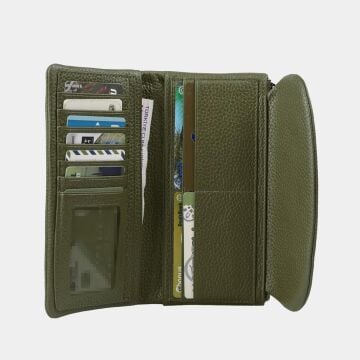 Grande Hakiki Deri Yumuşak Kadın Cüzdanı Gerçek Deri Büyük Boy Yeşil