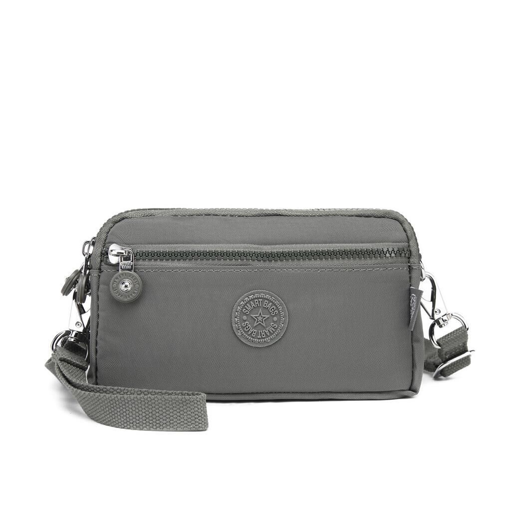 Smart Bags Mini Boy Postacı Çantası ve Cüzdanı Krinkıl Kumaş 1112 Koyu Gri