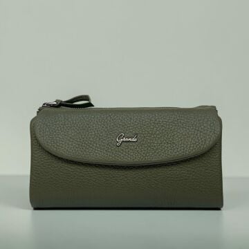 Grande Hakiki Deri Yumuşak Kadın Cüzdanı Gerçek Deri Büyük Boy Yeşil/Siyah