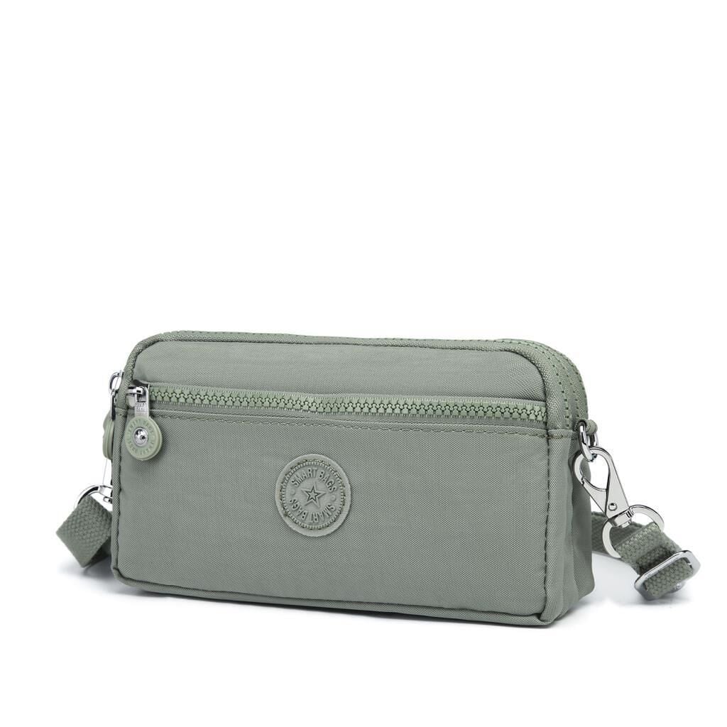 Smart Bags Mini Boy Postacı Çantası ve Cüzdanı Krinkıl Kumaş 1112 Yeşil