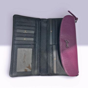 Grande Hakiki Deri Yumuşak Kadın Cüzdanı Mürdüm/Siyah