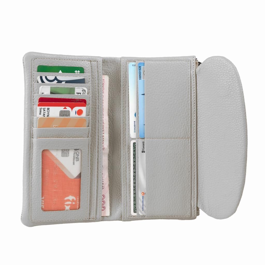 Grande Hakiki Deri Yumuşak Kadın Cüzdanı Gerçek Deri Büyük Boy Mürdüm/Siyah