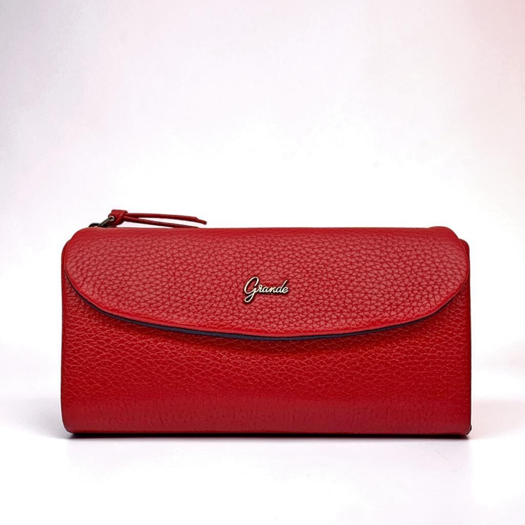 Grande Hakiki Deri Kadın Cüzdanı Yumuşak Kırmızı/Laci
