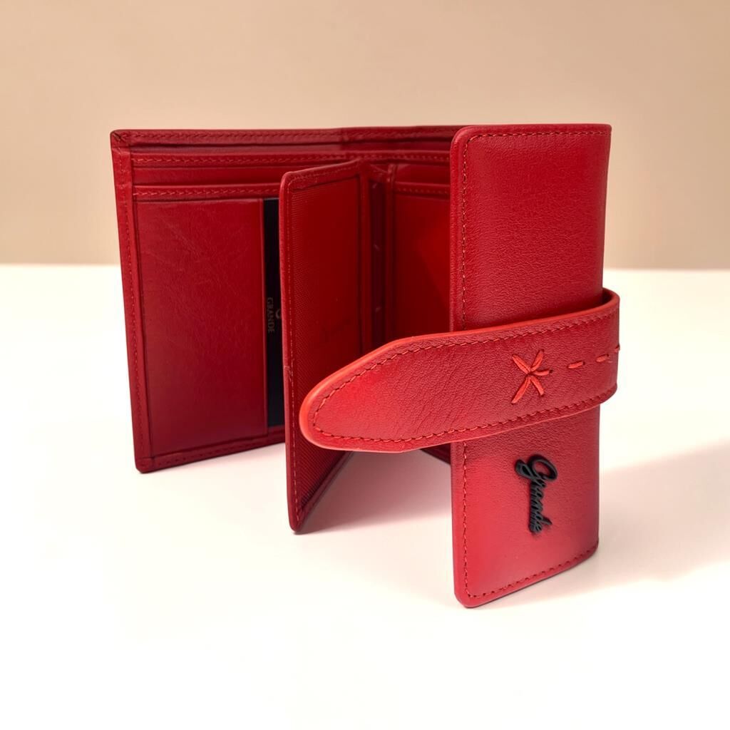 Grande Gerçek Deri Kadın Cüzdanı Hakiki Deri Küçük Boy Kırmızı