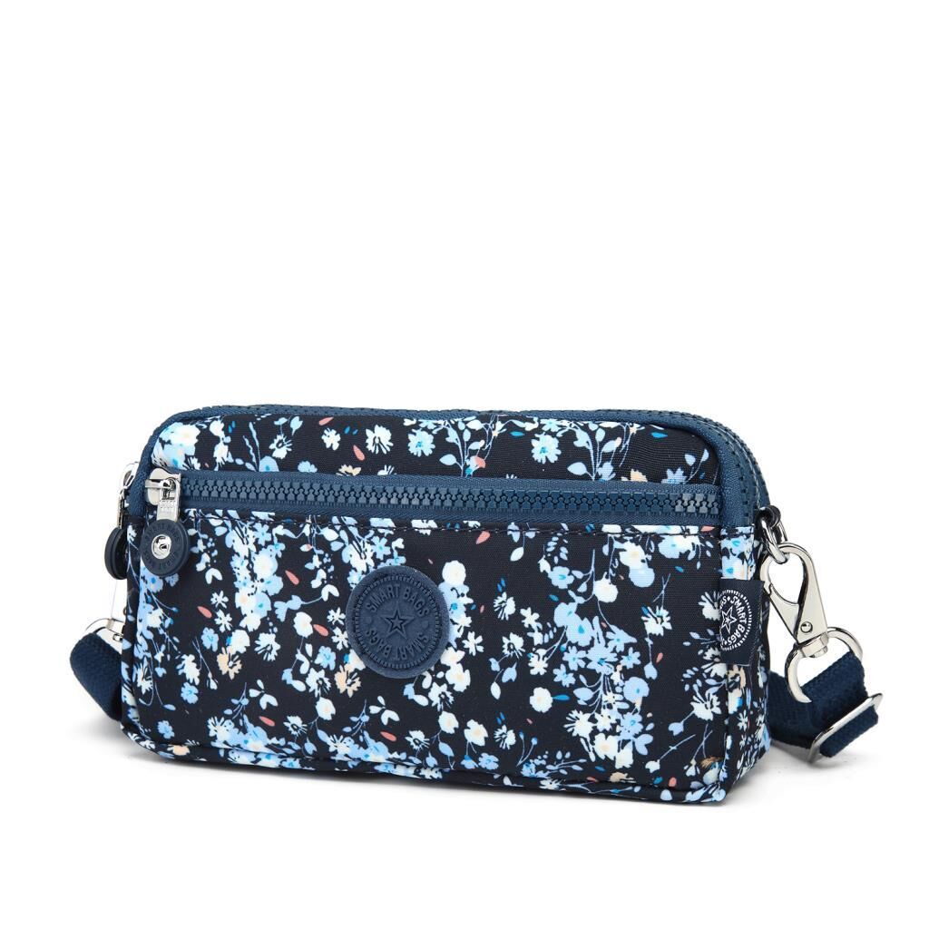 Smart Bags Mini Boy Postacı Çantası ve Cüzdanı Krinkıl Kumaş 1112 Mavi Rose