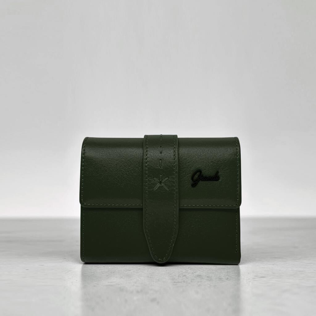 Grande Hakiki Deri Kadın Cüzdanı Küçük Boy Yeşil