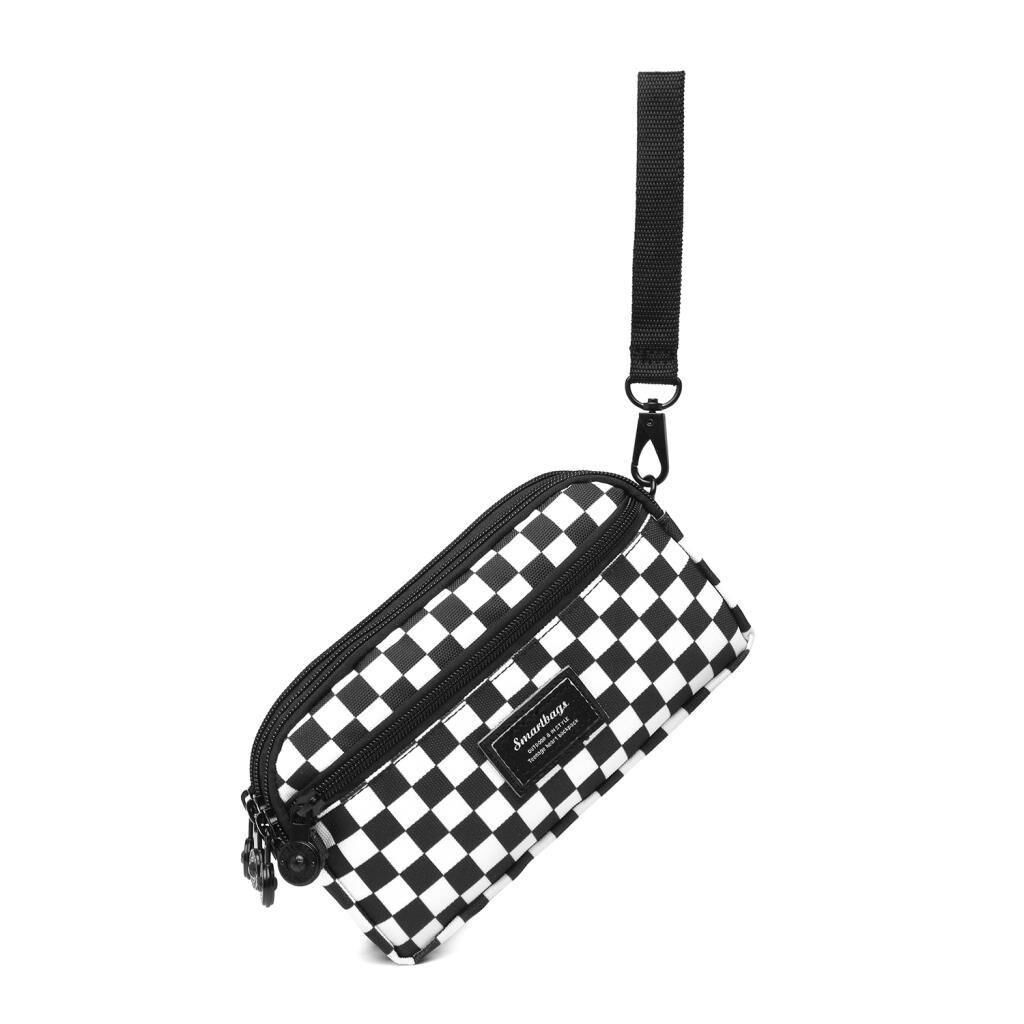 Smart Bags Mini Boy Postacı Çantası ve Cüzdanı Krinkıl Kumaş 1112 Beyaz Damalı