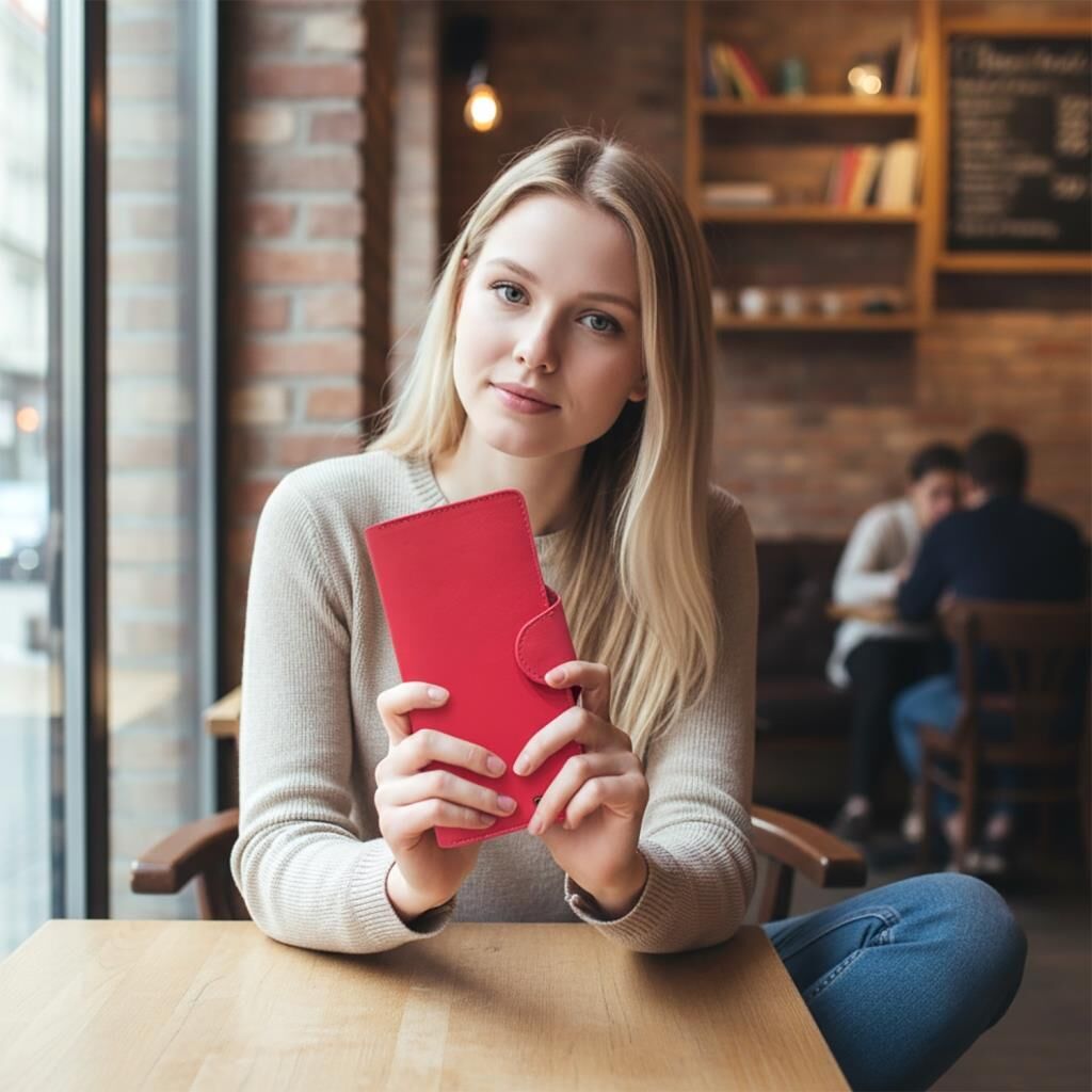 Grande Gerçek Deri Uniseks Cüzdan İnce Tasarım Büyük Boy Fuşya