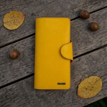 Grande Gerçek Deri Uniseks Cüzdan İnce Tasarım Büyük Boy Sarı