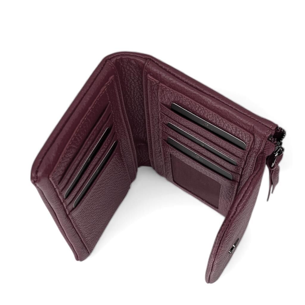 Grande Gerçek Deri Kadın Cüzdanı Orta Boy Hakiki Deri Mürdüm