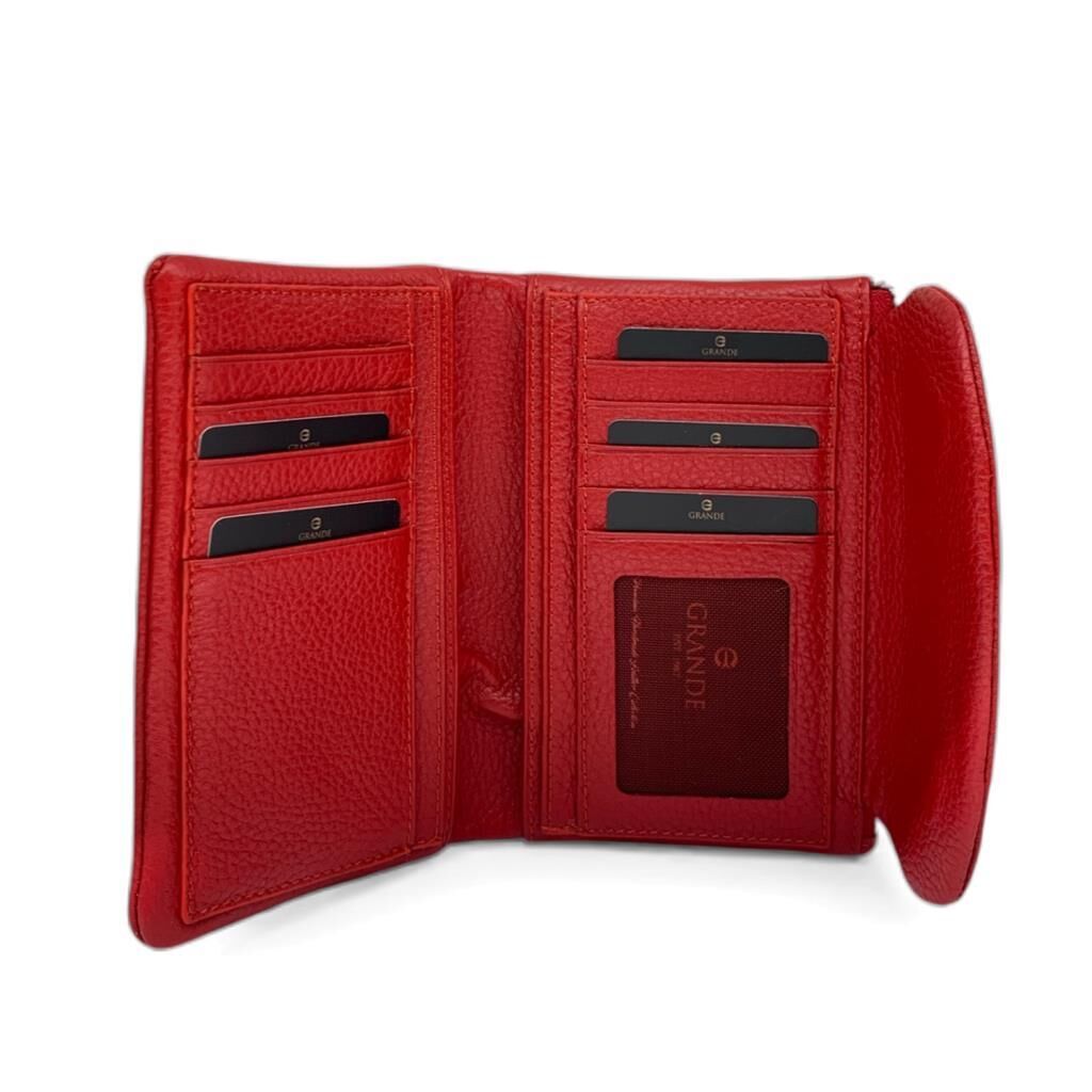 Grande Gerçek Deri Kadın Cüzdanı Orta Boy Hakiki Deri Kırmızı