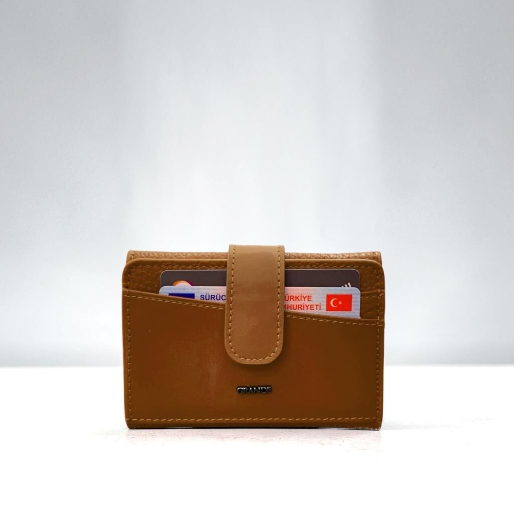 Grande Hakiki Deri Küçük Boy Kartlıklı Uniseks Cüzdan Taba
