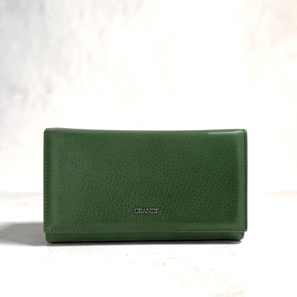 Grande Gerçek Deri Kadın Cüzdanı Orta Boy Hakiki Deri Yeşil