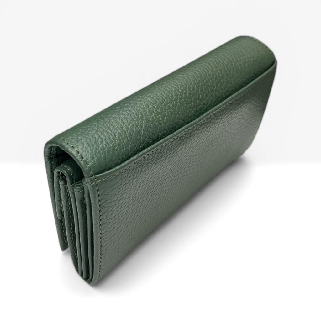 Grande Gerçek Deri Kadın Cüzdanı Orta Boy Hakiki Deri Yeşil