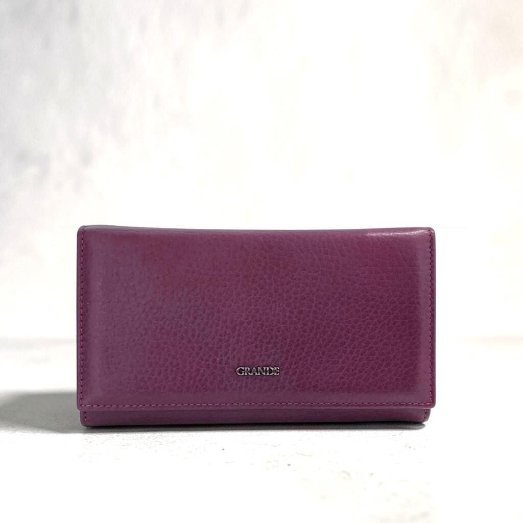 Grande Gerçek Deri Kadın Cüzdanı Orta Boy Hakiki Deri Mürdüm