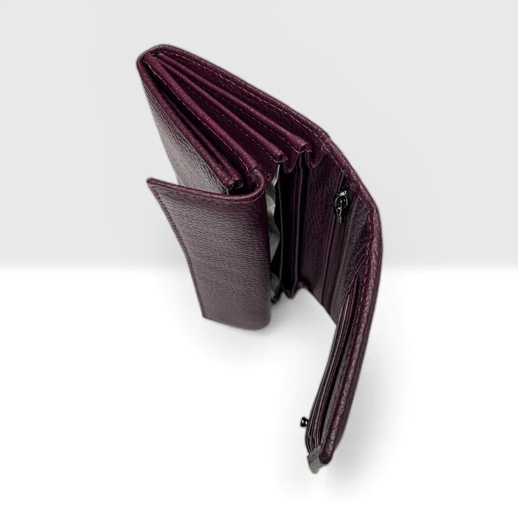 Grande Gerçek Deri Kadın Cüzdanı Orta Boy Hakiki Deri Mürdüm