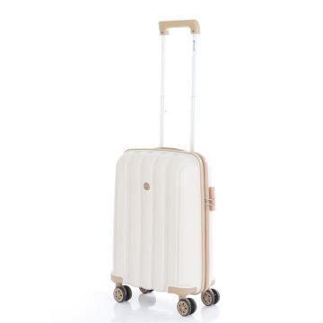 MÇS Kabin Boy Kırılmaz Silikon Seyahat Valizi Bavulu V305 Kemik/Şampanya