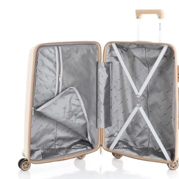 MÇS Kabin Boy Kırılmaz Silikon Seyahat Valizi Bavulu V305 Kemik/Şampanya