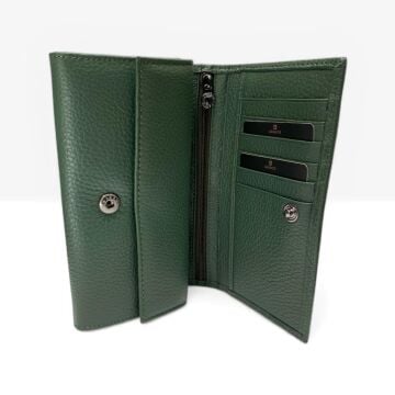 Grande Gerçek Deri Kadın Cüzdanı Orta Boy Hakiki Deri Yeşil