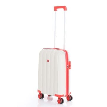 MÇS Kabin Boy Kırılmaz Silikon Seyahat Valizi Bavulu V305 Kemik/Kırmızı