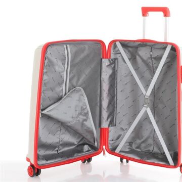 Mçs Valiz Kabin Boy Kırılmaz PP Silikon V305 Kemik/Kırmızı