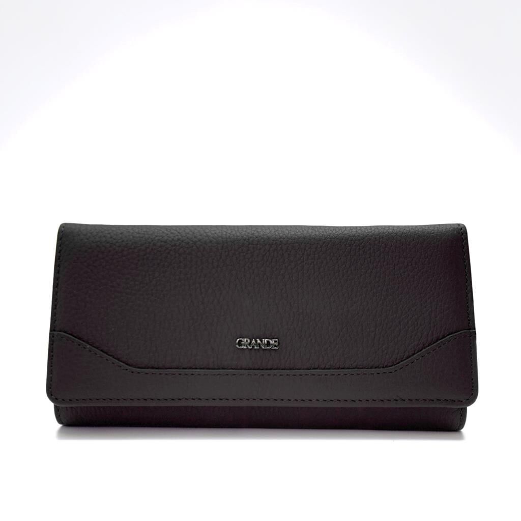 Grande Gerçek Deri Kadın Cüzdanı Büyük Boy Hakiki Deri Siyah