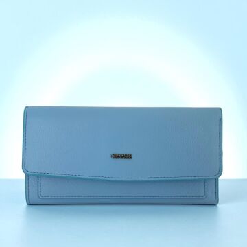 Grande Gerçek Deri Kadın Cüzdanı Hakiki Deri Büyük Boy Gök Mavi