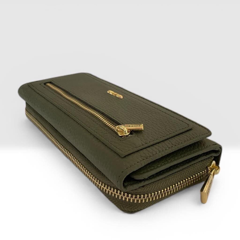Grande Gerçek Deri Kadın Cüzdanı Hakiki Deri Büyük Boy Mürdüm