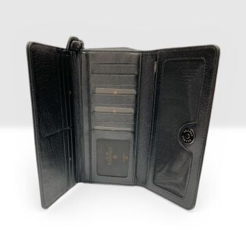 Grande Gerçek Deri Kadın Cüzdanı Hakiki Deri Büyük Boy Siyah