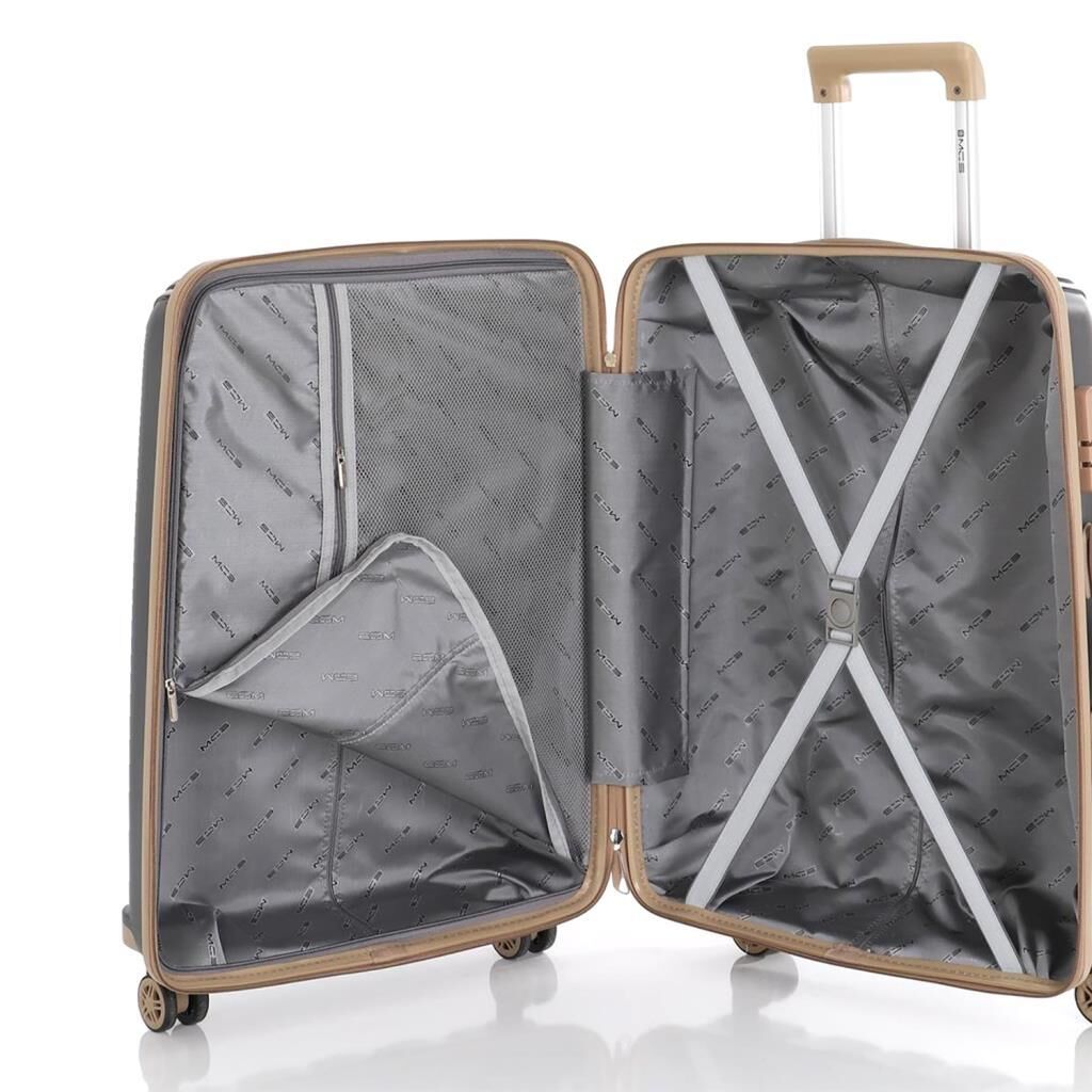 MÇS Kabin Boy Kırılmaz Silikon Seyahat Valizi Bavulu V305 Siyah/Şampanya