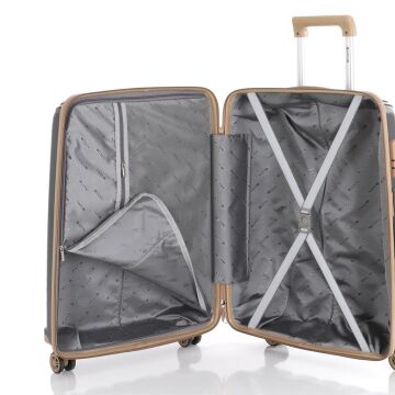 MÇS Kabin Boy Kırılmaz Silikon Seyahat Valizi Bavulu V305 Siyah/Şampanya