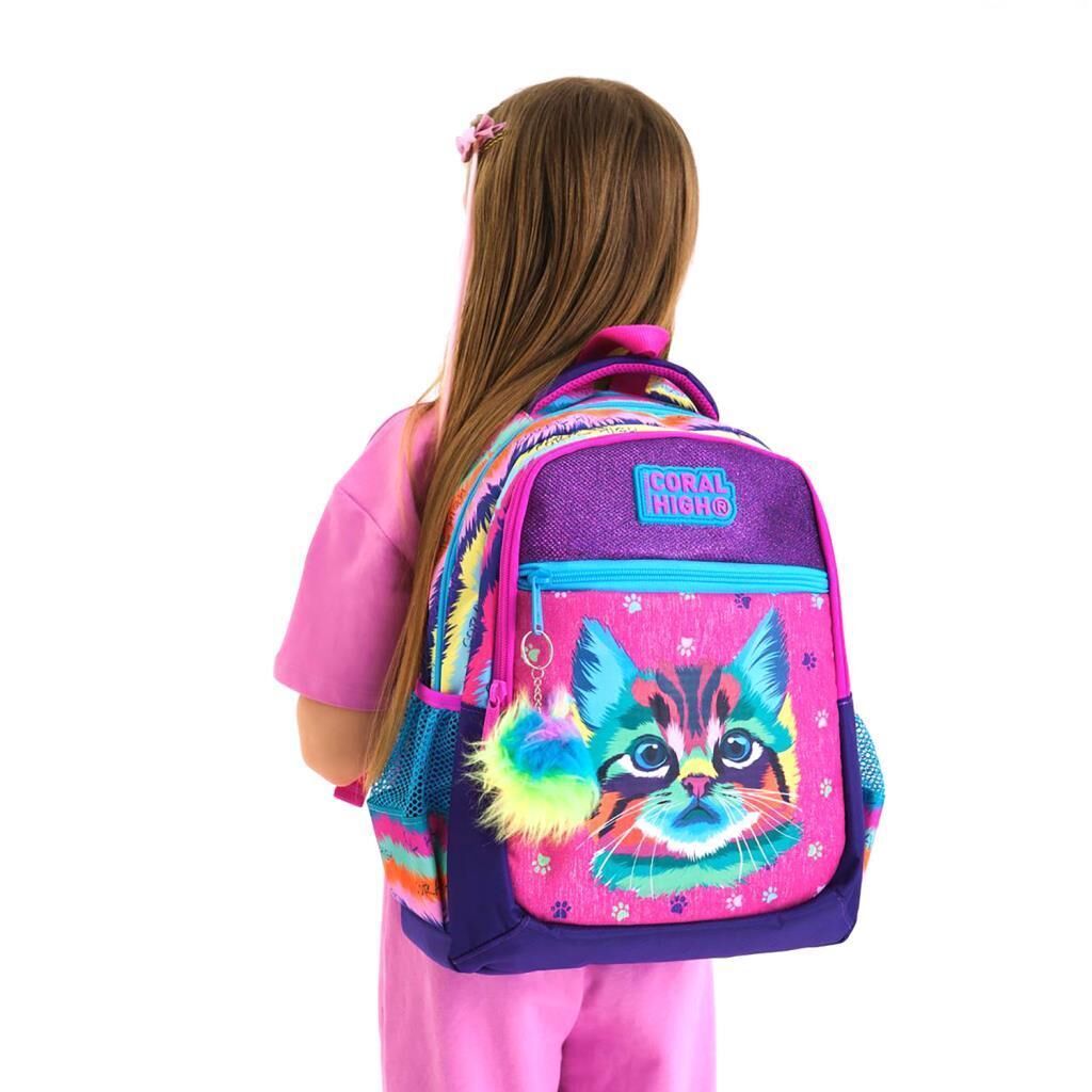 Coral High 2li Set Kedi Desenli Okul Çantası Beslenme 23477
