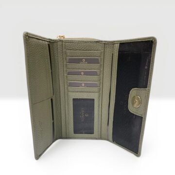 Grande Gerçek Deri Kadın Cüzdanı Hakiki Deri Büyük Boy Yeşil