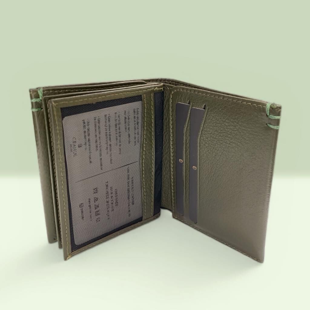 Grande Gerçek Deri Erkek Kredi Kartı Cüzdanı Hakiki Deri Yeşil