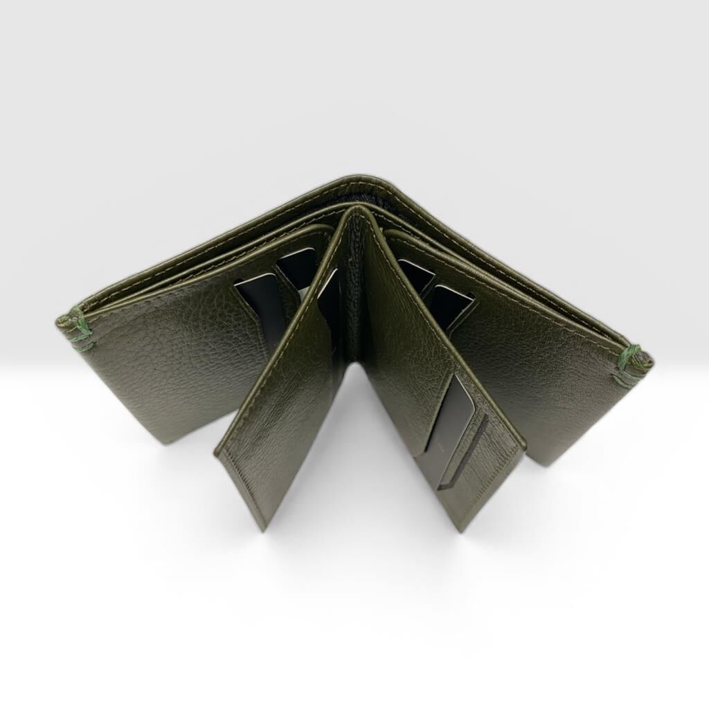 Grande Gerçek Deri Erkek Kredi Kartı Cüzdanı Hakiki Deri Yeşil