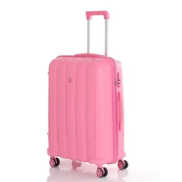 Mçs Valiz Orta Boy Kırılmaz PP Silikon Bavul V305 Pembe