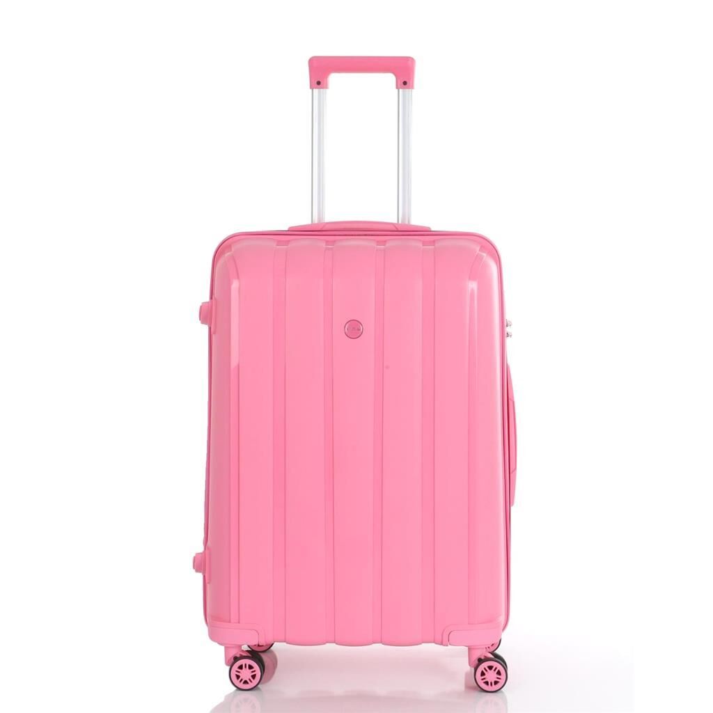 Mçs Valiz Orta Boy Kırılmaz PP Silikon Bavul V305 Pembe
