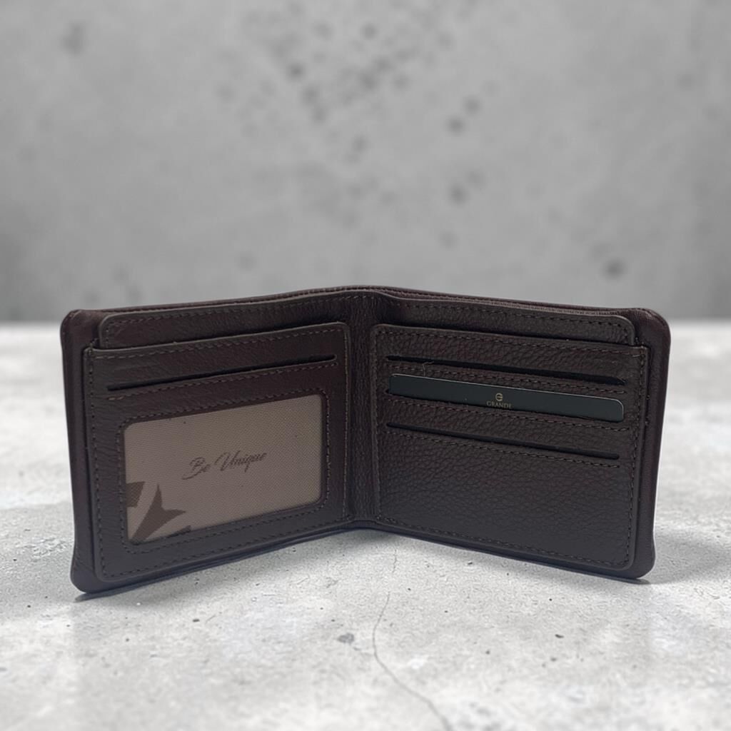 Grande Gerçek Deri Fermuarlı Erkek Cüzdanı Hakiki Deri Kahve