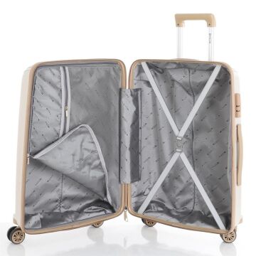 MÇS Orta Boy Kırılmaz Silikon Seyahat Valizi Bavulu V305 Kemik/Şampanya