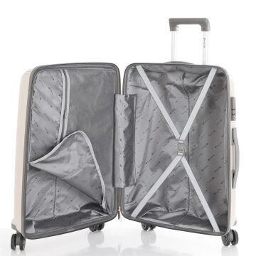 MÇS Orta Boy Kırılmaz Silikon Seyahat Valizi Bavulu V305 Kemik/Gri