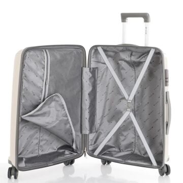 MÇS Orta Boy Kırılmaz Silikon Seyahat Valizi Bavulu V305 Kemik/Gri
