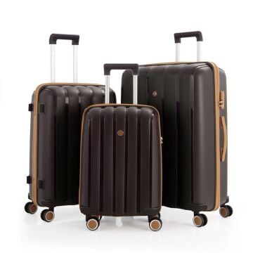 Mçs Valiz 3lü Set Kırılmaz Silikon Acı Kahve/Şampanya