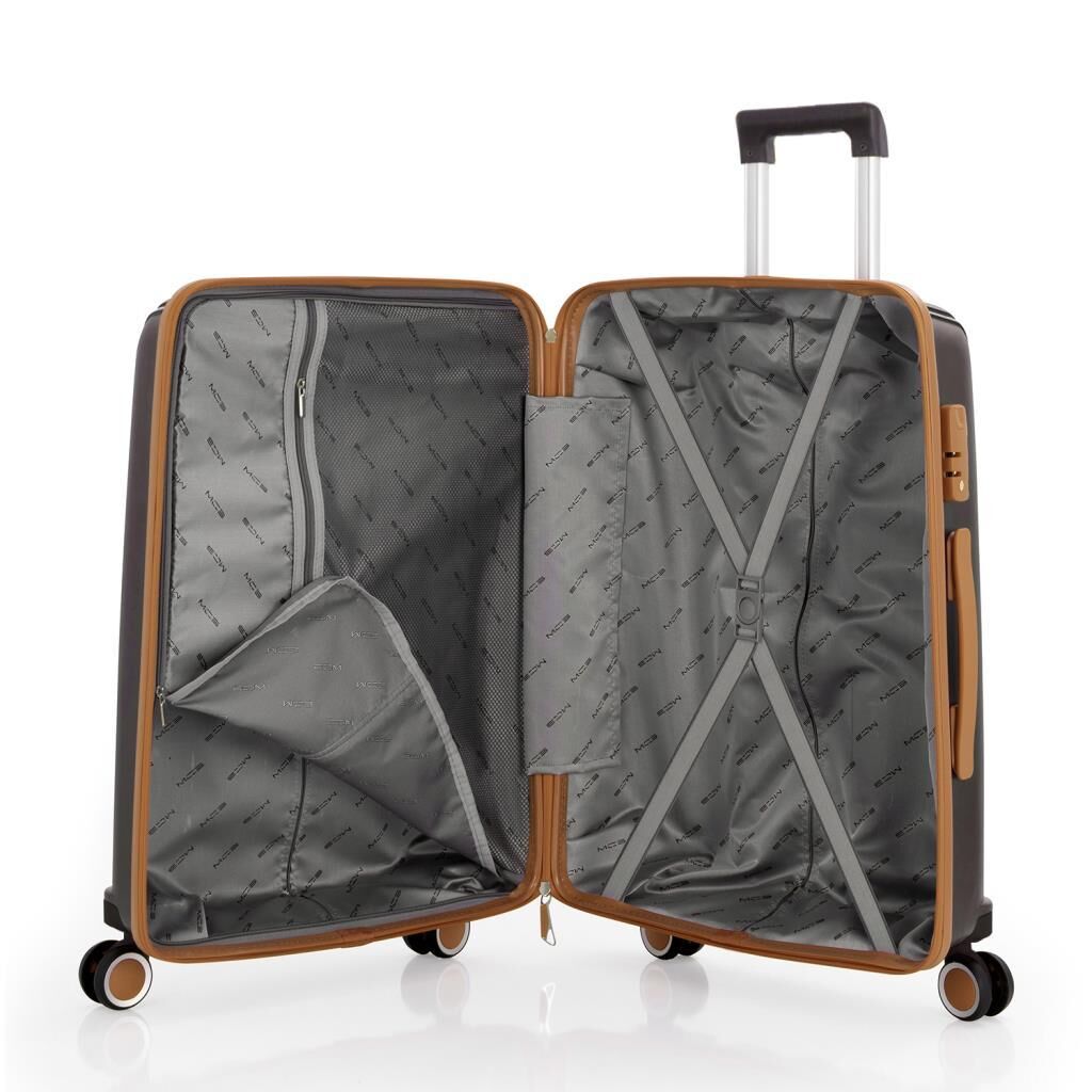 MÇS 3lü Set Kırılmaz Silikon Valiz Bavul V305 Acı Kahve/Şampanya